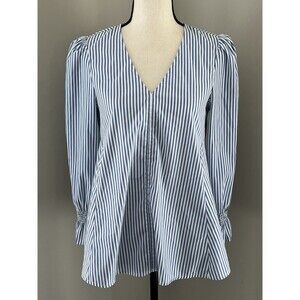 Tuckernuck Blue and White Striped V Neck Blouse Size Small EUC